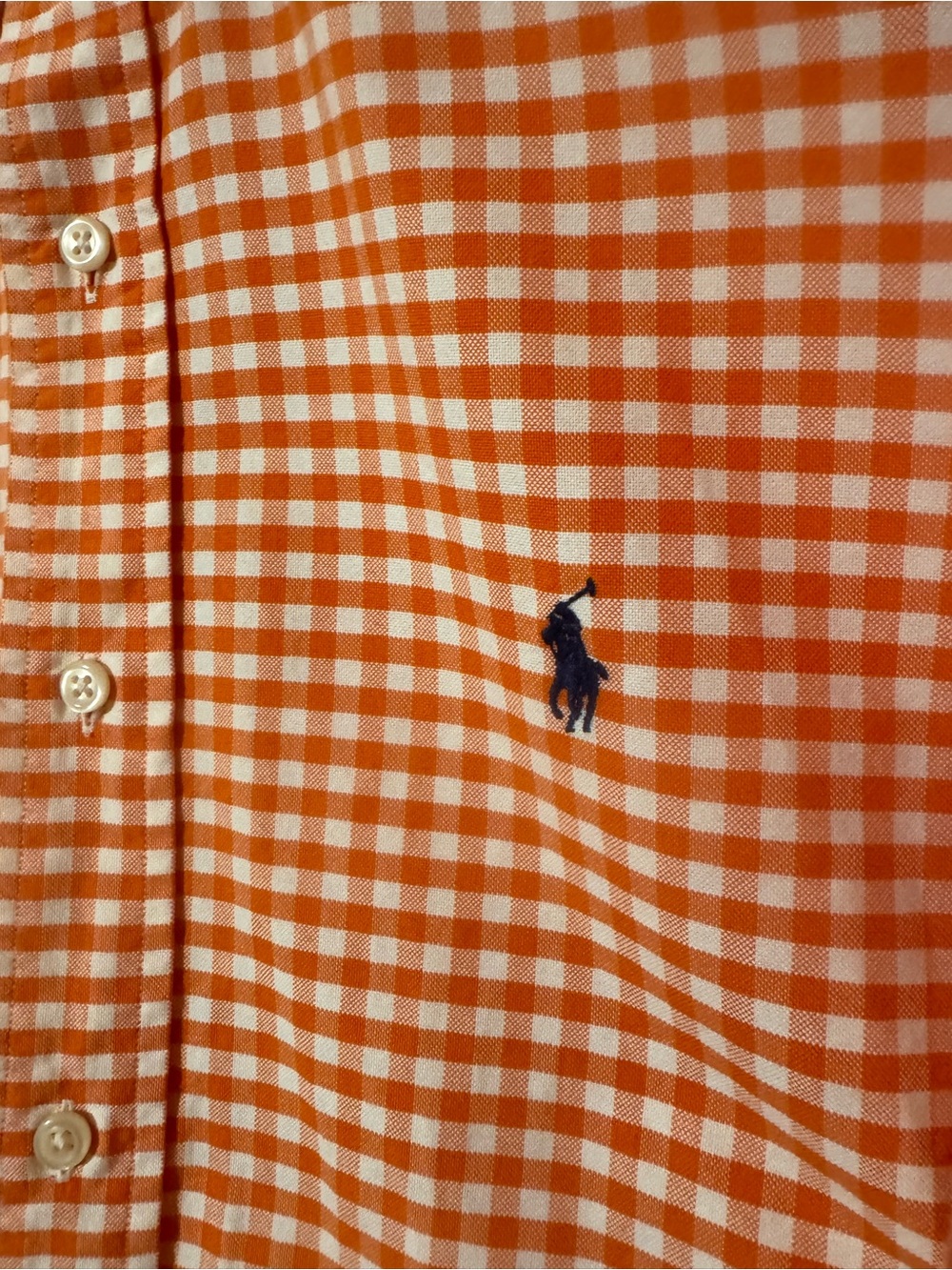 Polo by Ralph Lauren Orange and White Gingham Button-Down Shirt with Navy Logo